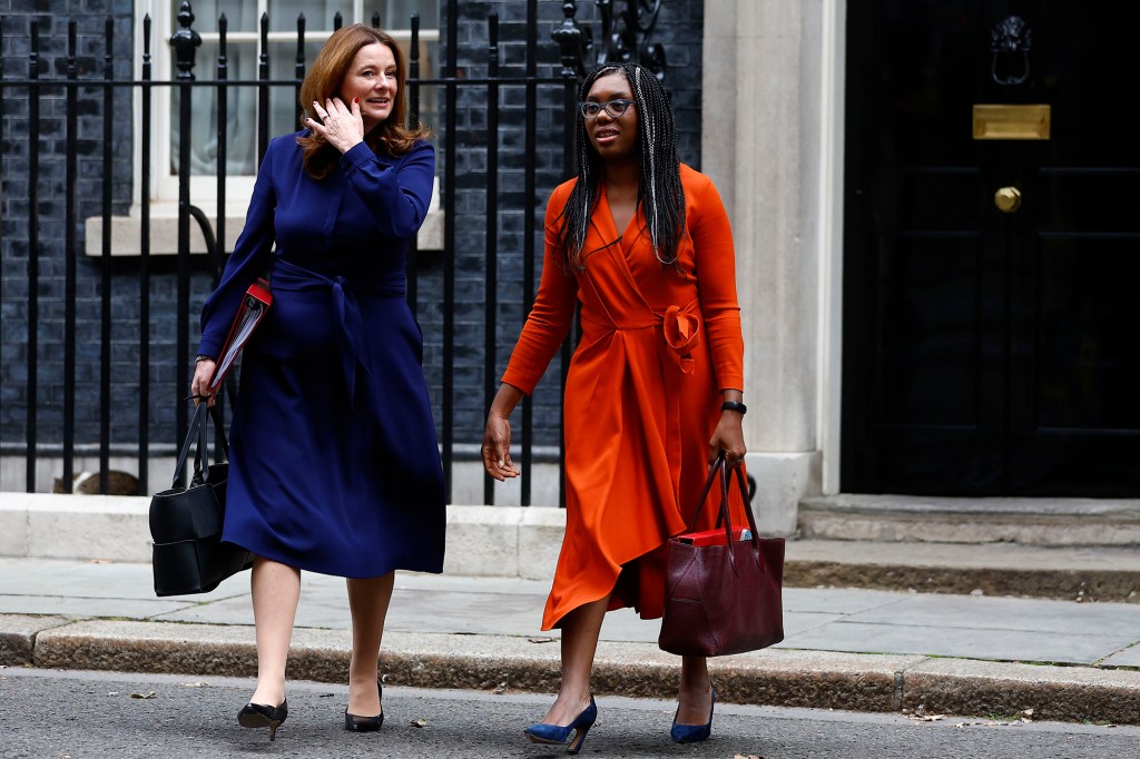 Gillian Keegan and Kemi Badenoch walking on Downing Street. 