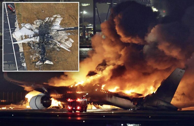 Photos show melted remains of crashed jet in Tokyo