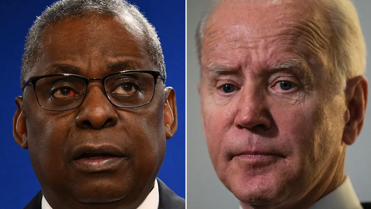 Defense Secretary Lloyd Austin and President Joe Biden split image