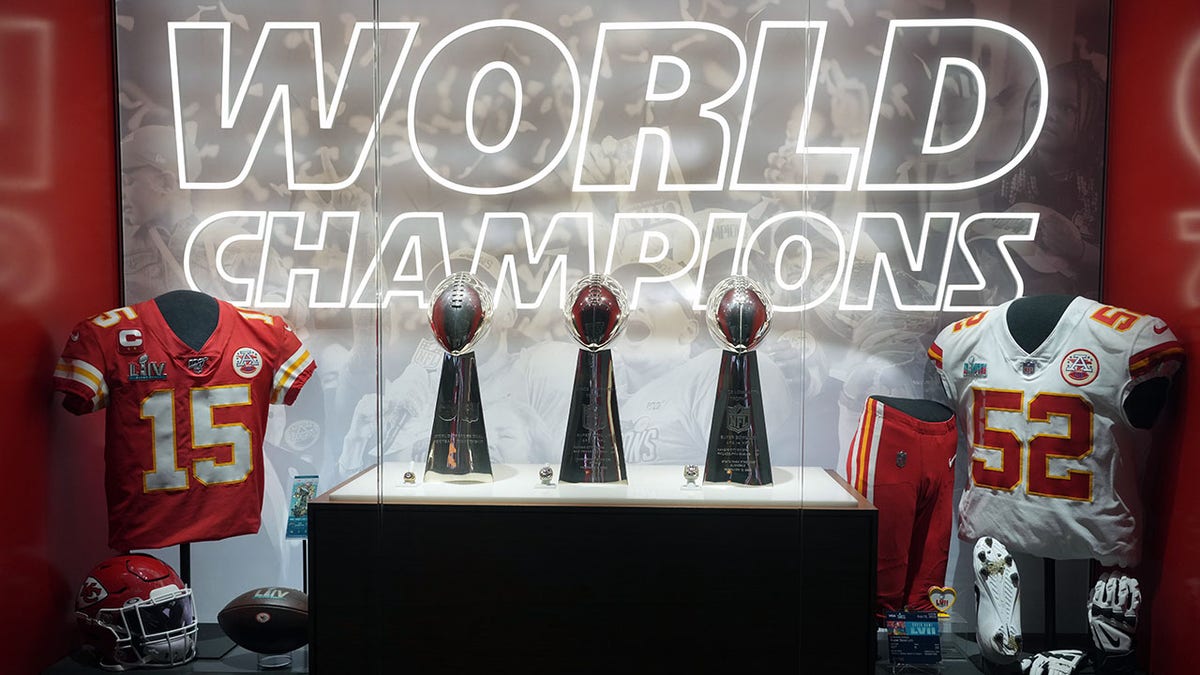 Vince Lombardi trophies on display at Arrowhead Stadium