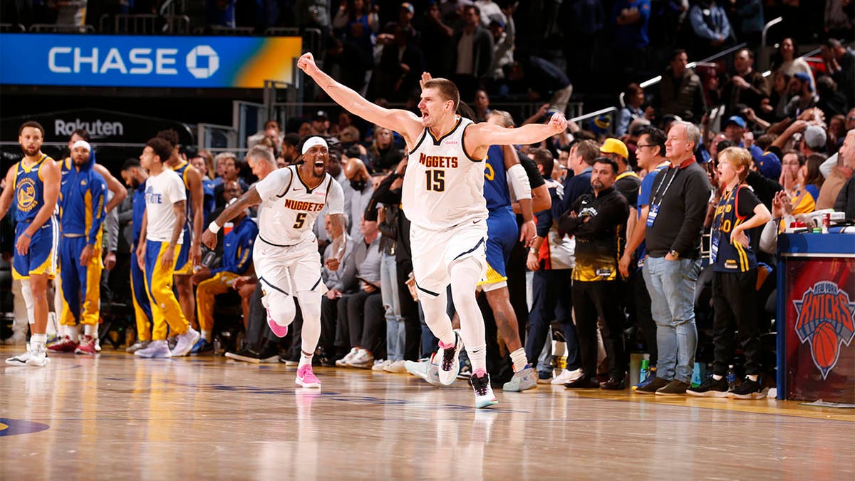 Nikola Jokic celebrates a game winner