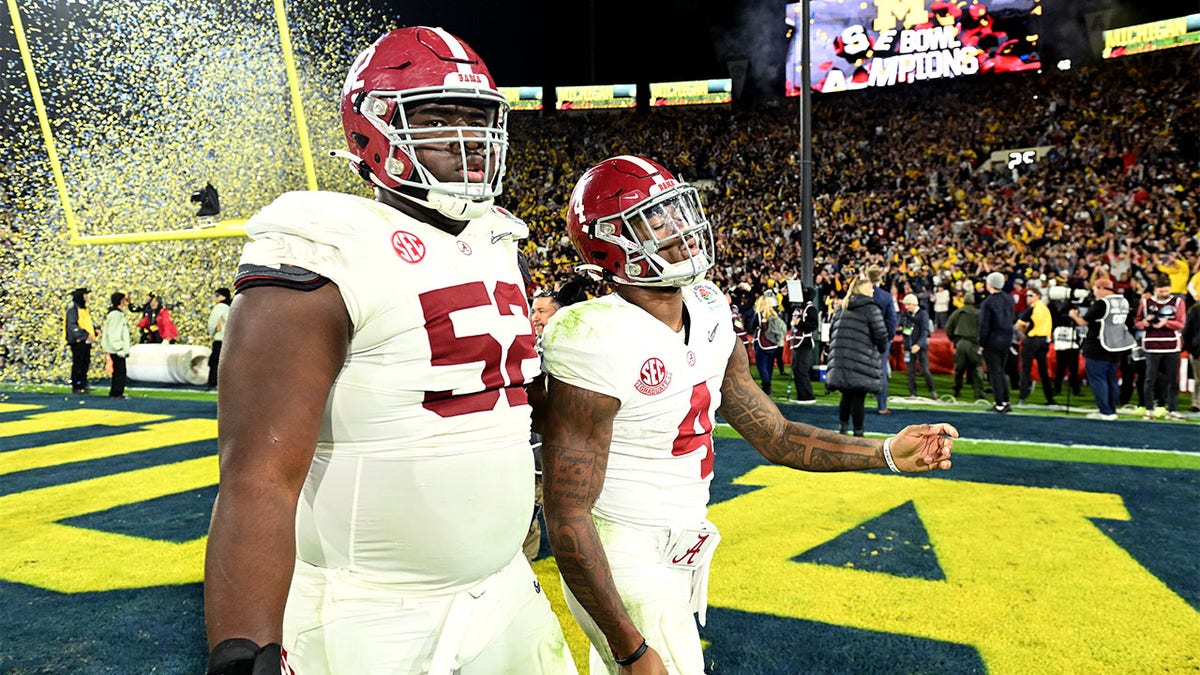 Jalen Milroe walks off the field