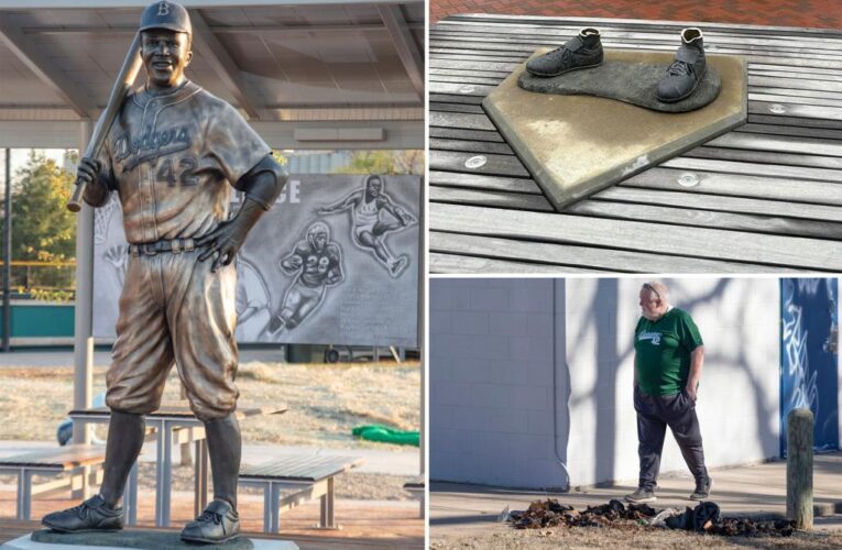 Jackie Robinson statue stolen from Kansas park found burned in trash can: ‘Heartbreaking discovery’