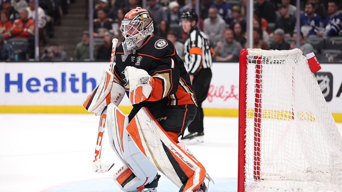 Lukas Dostal tends the goal