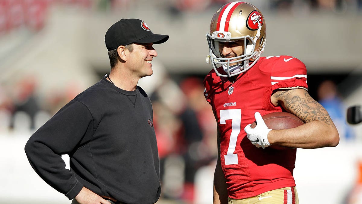 Harbaugh and Kaepernick before Niners game