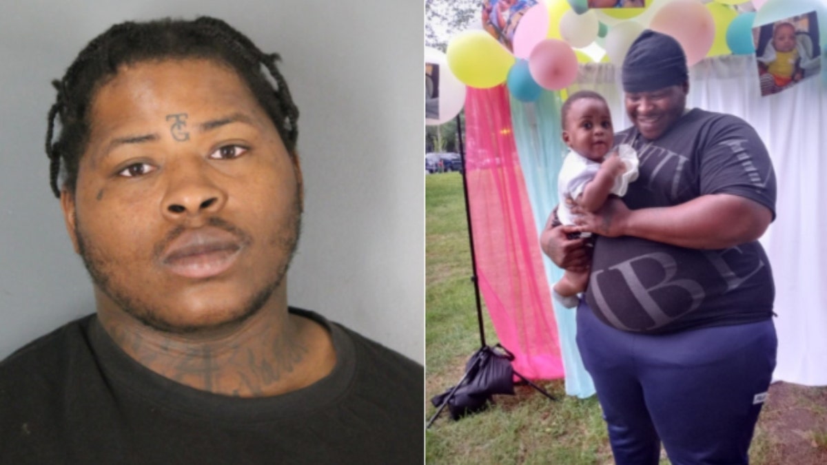 A headshot of Naaman Williams beside a full-body photo of Williams holding a child