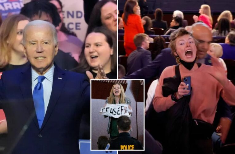 Biden claims Gaza heckler is ‘MAGA Republican’ as he’s interrupted 10 times at rally