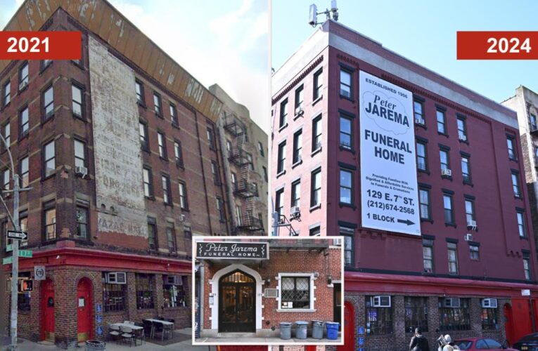 Mystery solved as massive East Village funeral home ad strangely reappears months after it was erased 