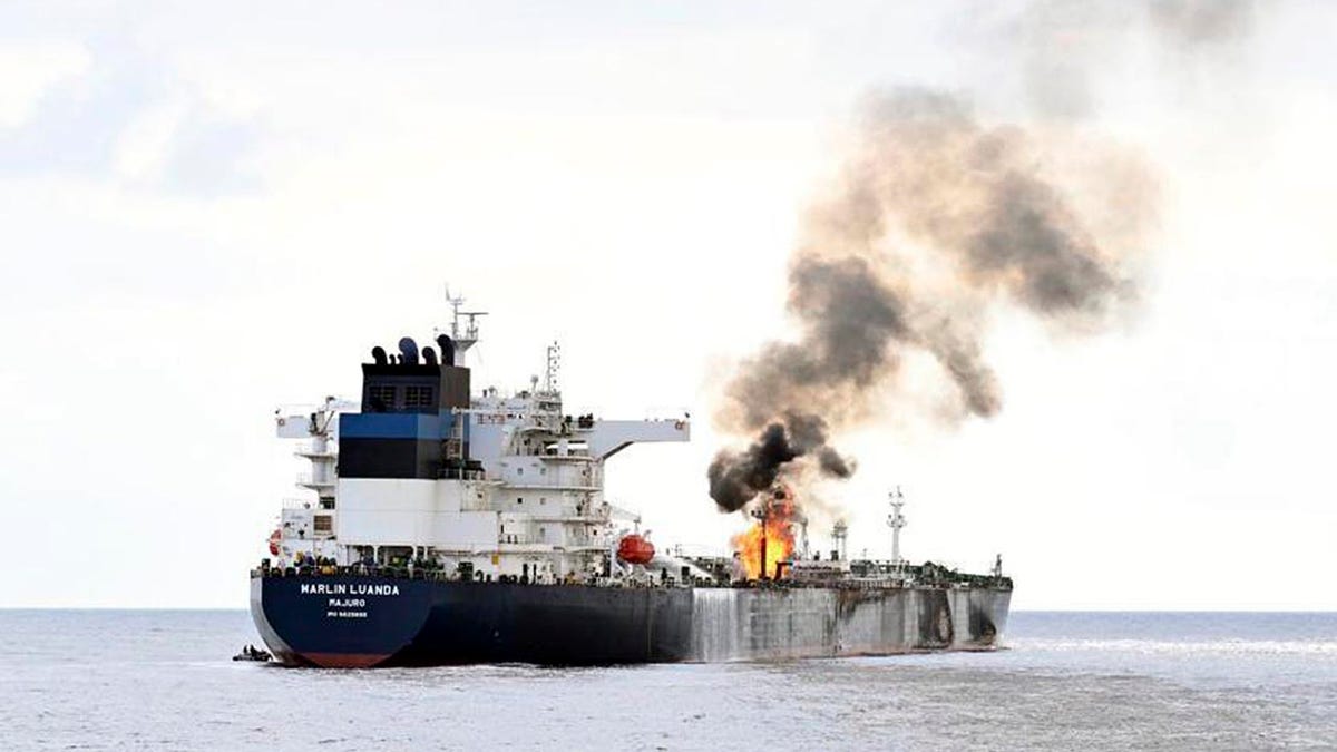 Oil tanker on fire