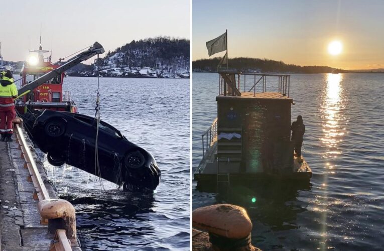 Tesla plunged into Norway fjord before ‘screaming’ occupants rescued by passing floating sauna