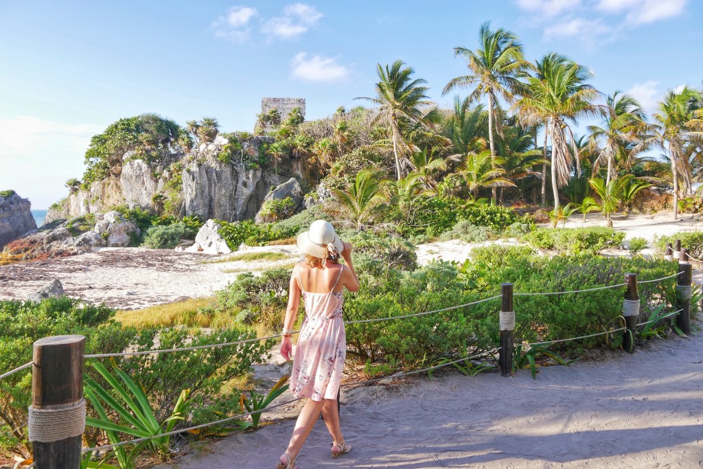 File photo shows woman walking in Tulum, Mexico
