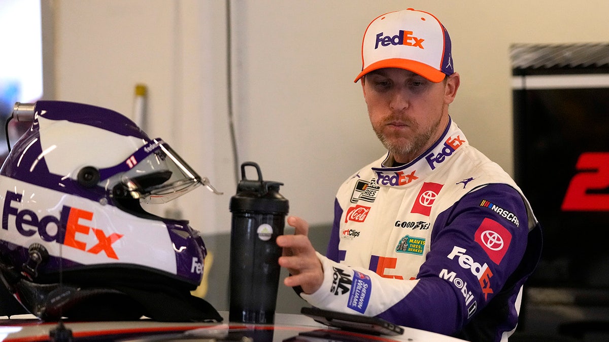 Denny Hamlin in the garage