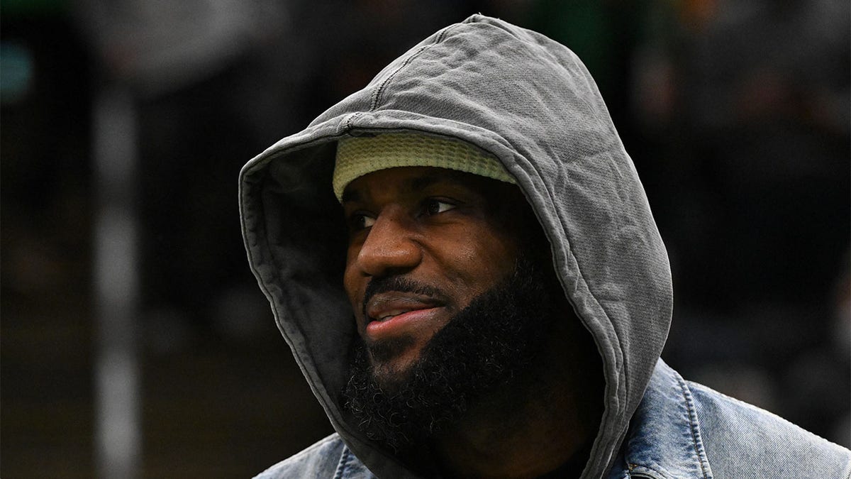 LeBron James watches from the bench