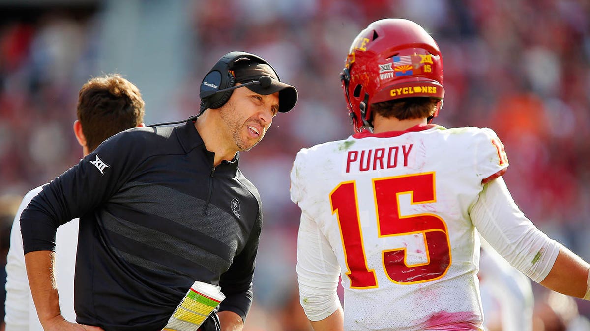 Matt Campbell speaks to Brock Purdy