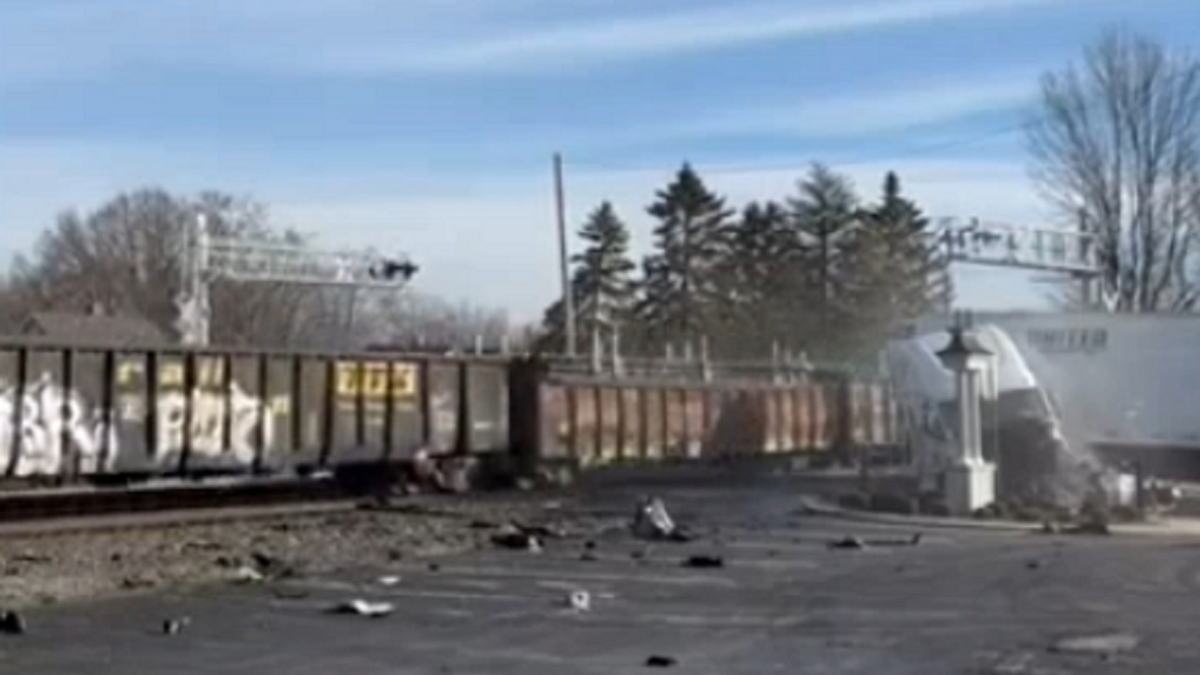 Debris field after train hits truck in Ohio