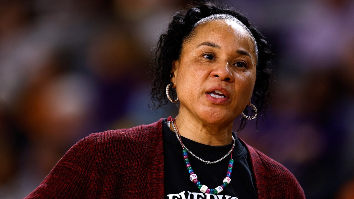 Dawn Staley reacts to a game against East Carolina