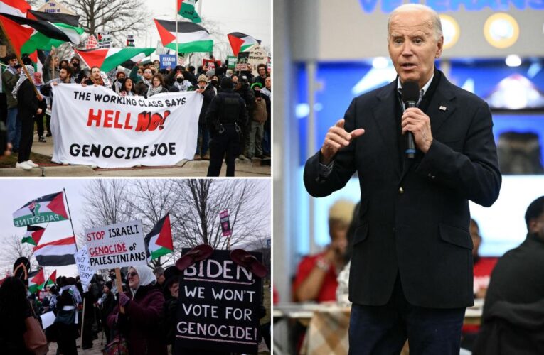 Biden tells auto workers ‘we don’t taste that good’ before facing Gaza hecklers in Michigan