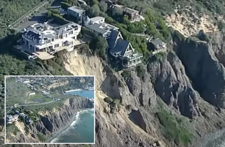 3 multimillion-dollar homes teetering on edge of California cliff after landslide, footage shows