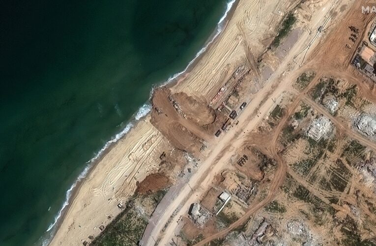 Construction of Gaza jetty for humanitarian aid seen in satellite images