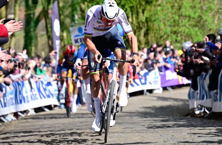 Mathieu van der Poel says ‘maybe more pressure’ to win Tour of Flanders in Wout van Aert and Jasper Stuyven absence