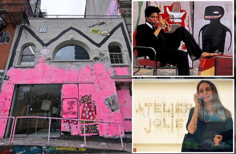 Angelina Jolie’s NYC fashion shop and former studio of Jean-Michel Basquiat vandalized with pink for third time