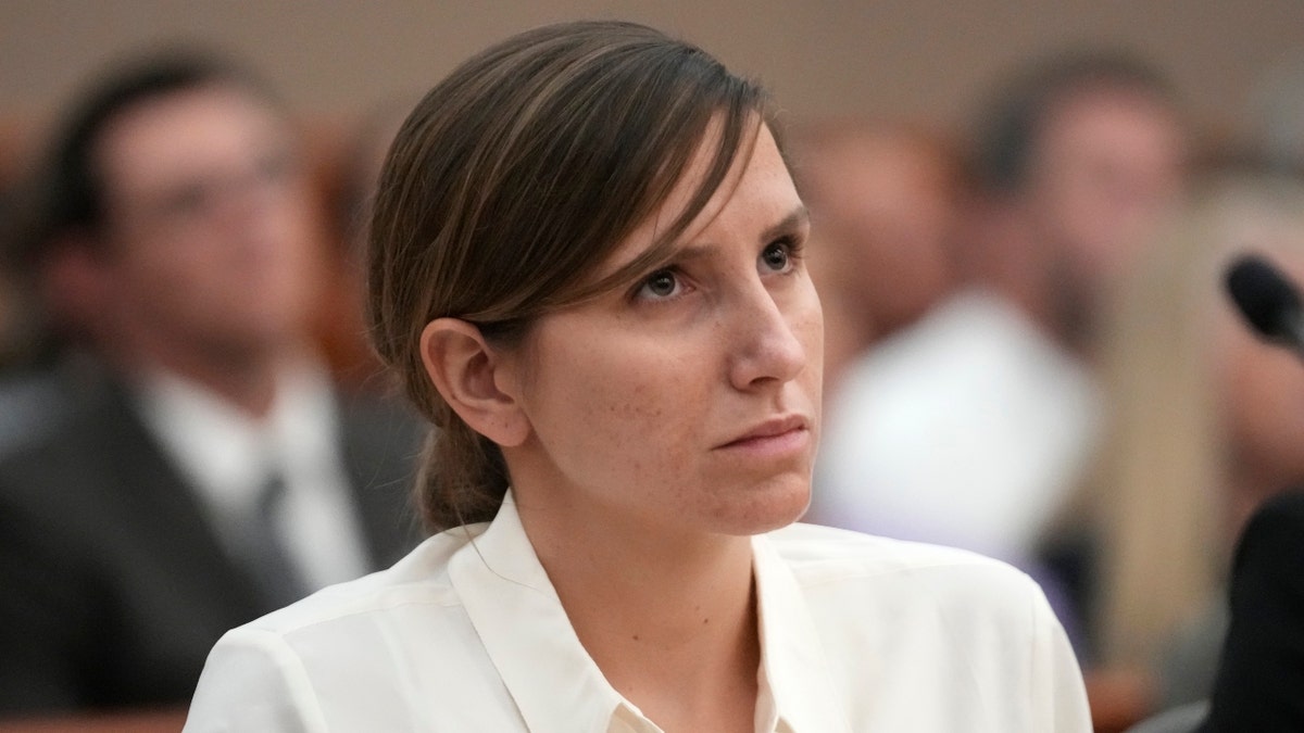 Kouri Richins, a Utah mother of three who authorities say fatally poisoned her husband then wrote a children's book about grieving, looks on during a bail hearing Monday, June 12, 2023, in Park City, Utah.