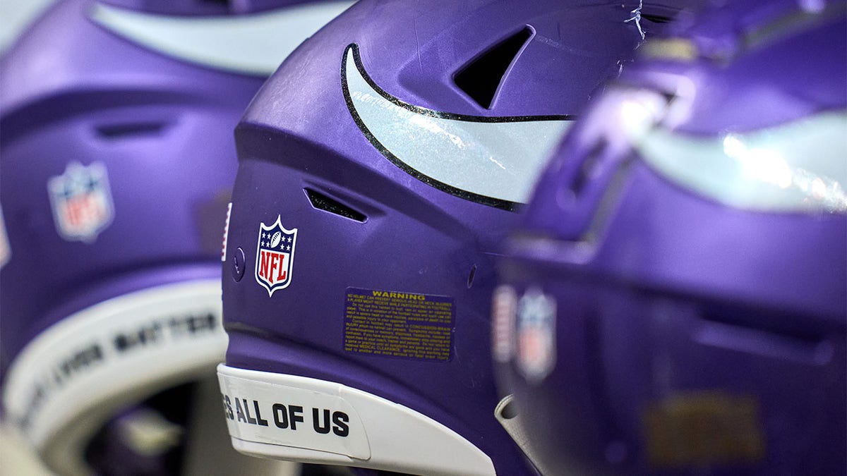 Vikings helmets on the bench