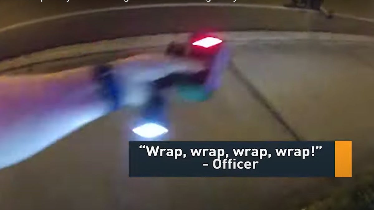 The restrain wraps wires around the suspect and iThe restrain wraps wires around the suspect and immbolizes him/her.mmbolizes him/her. 