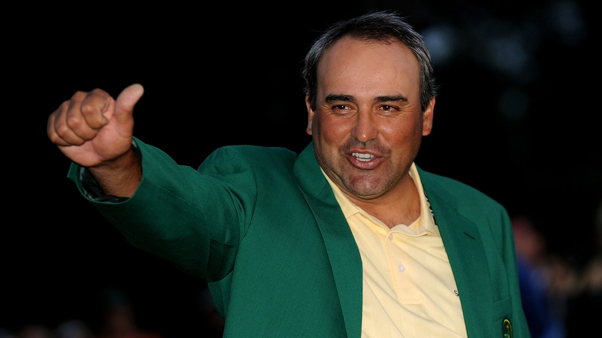 Angel Cabrera celebrates winning Masters