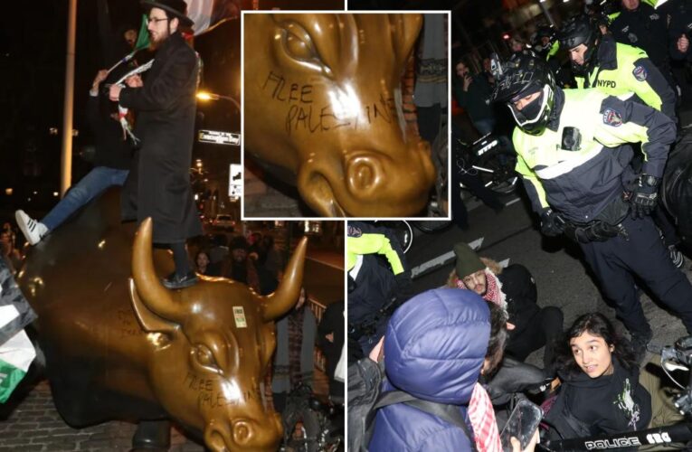 NYC’s iconic ‘Charging Bull’ statue graffitied with ‘Death to Israel’ during protest