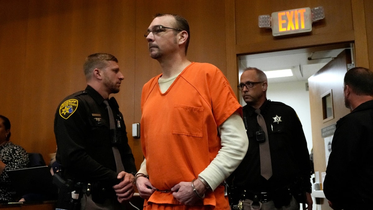 James Crumbley arrives for his sentencing, Tuesday, April 9, 2024, in Pontiac, Mich.