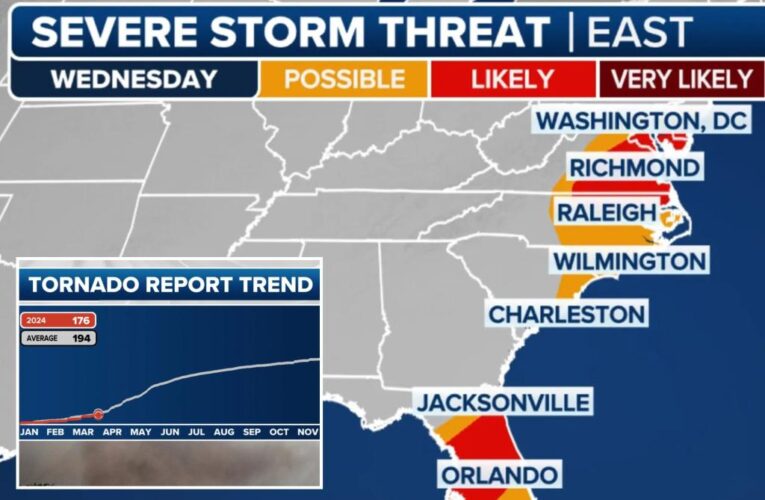 Severe weather threat lingers in mid-Atlantic as storm system begins final leg of trip across US