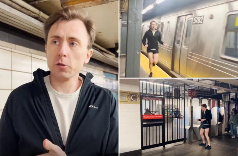 Nolan Hicks attempts to beat the W train on foot