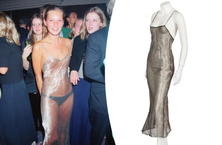 Kate Moss’ see-through dress draws jeers as replica auctioned